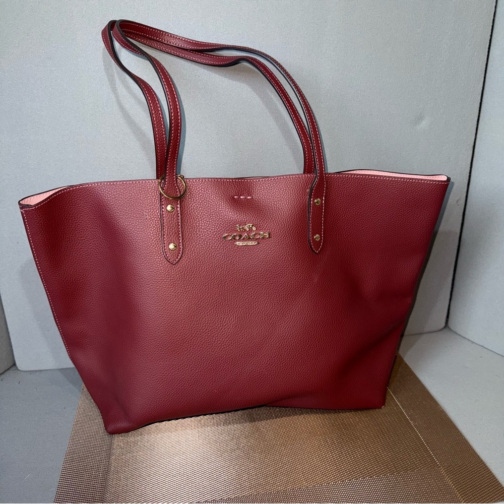 Coach Red Wine Leather Town Tote Bag